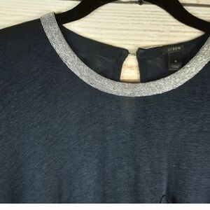 J Crew jewel neck 100% linen short sleeve tee. Navy blue. Never worn